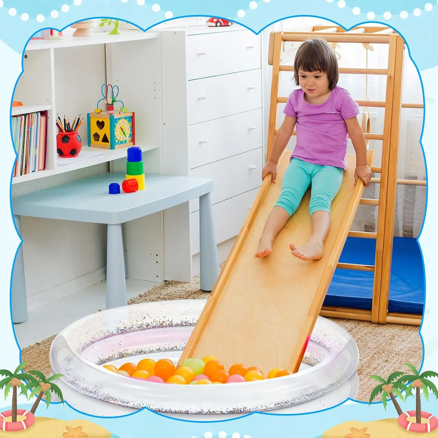 1 Pcs Glitter Kid Swimming Pool Round 3 Rings Small Transparent Blow up Pool with Cushioned Bottom for Backyard Garden Easy Inflate Baby Ball Pit (Silver)