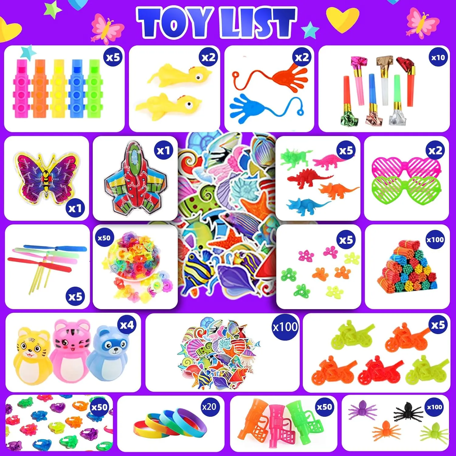 1000Pcs Fidget Toys Pack, Bulk Party Favors for Kids, Stocking Stuffers, Treasure Box Chest, Birthday Party, Classroom Carnival Prizes, Pinata Stuffers, Goodie Bag Stuffers, Stress Relief, Sensory Toy