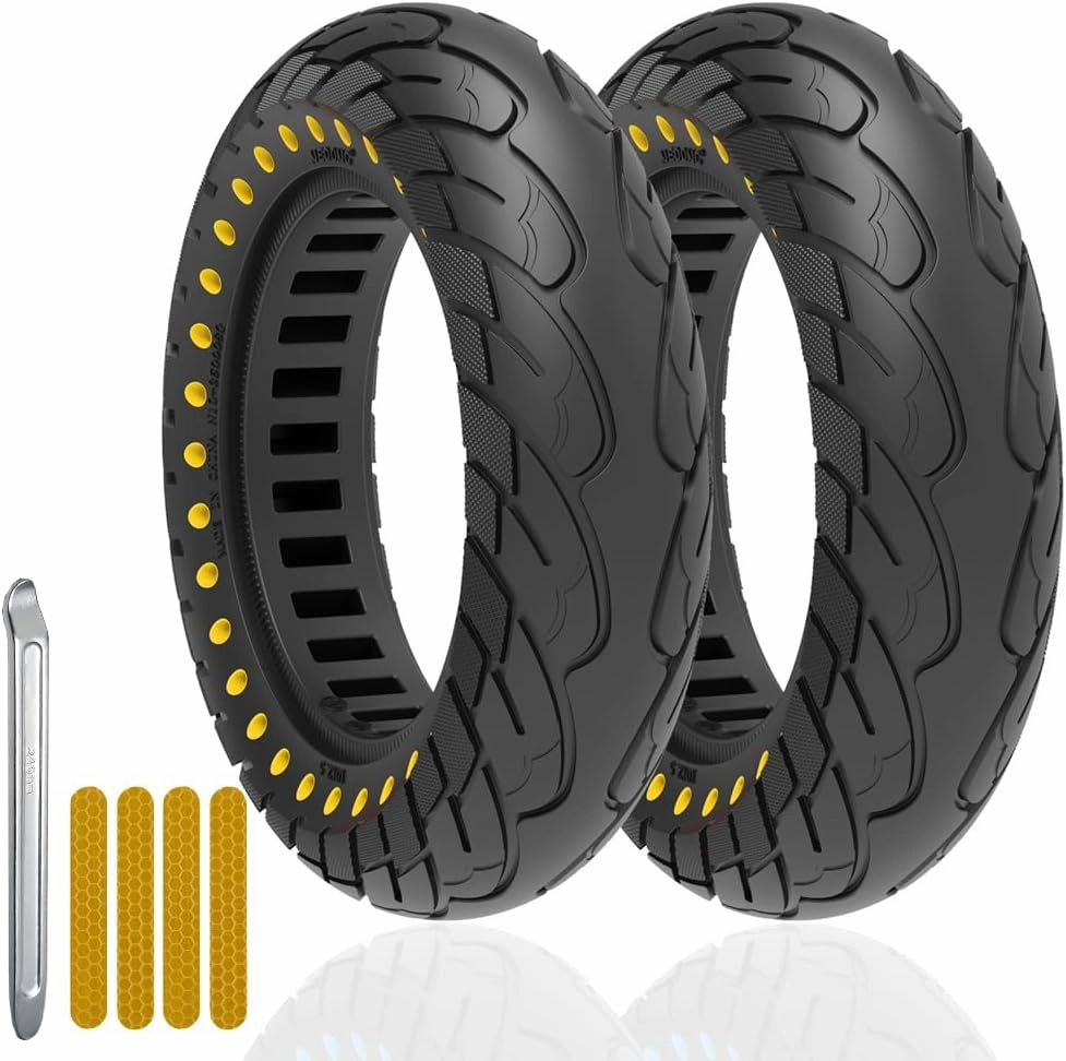 10 inch Solid Rubber Tire for Ninebot Segway MAX G30 G30P G30LP Kickscooter Front/Rear Tire Dual Shock Absorption Honeycomb Explosion-Proof Kick Scooter Tyre Replacement Accessories 2PCS (yellow)