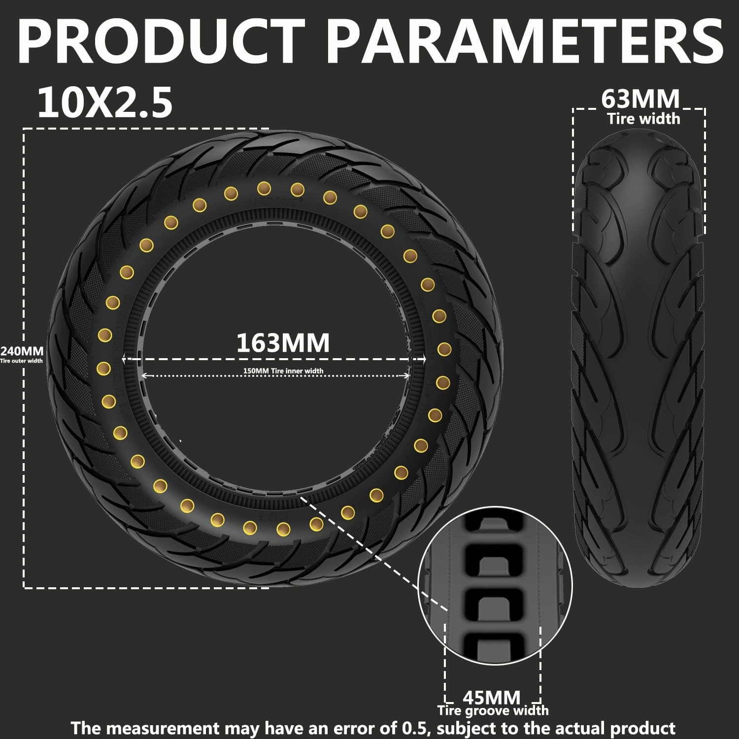 10 inch Solid Rubber Tire for Ninebot Segway MAX G30 G30P G30LP Kickscooter Front/Rear Tire Dual Shock Absorption Honeycomb Explosion-Proof Kick Scooter Tyre Replacement Accessories 2PCS (yellow)