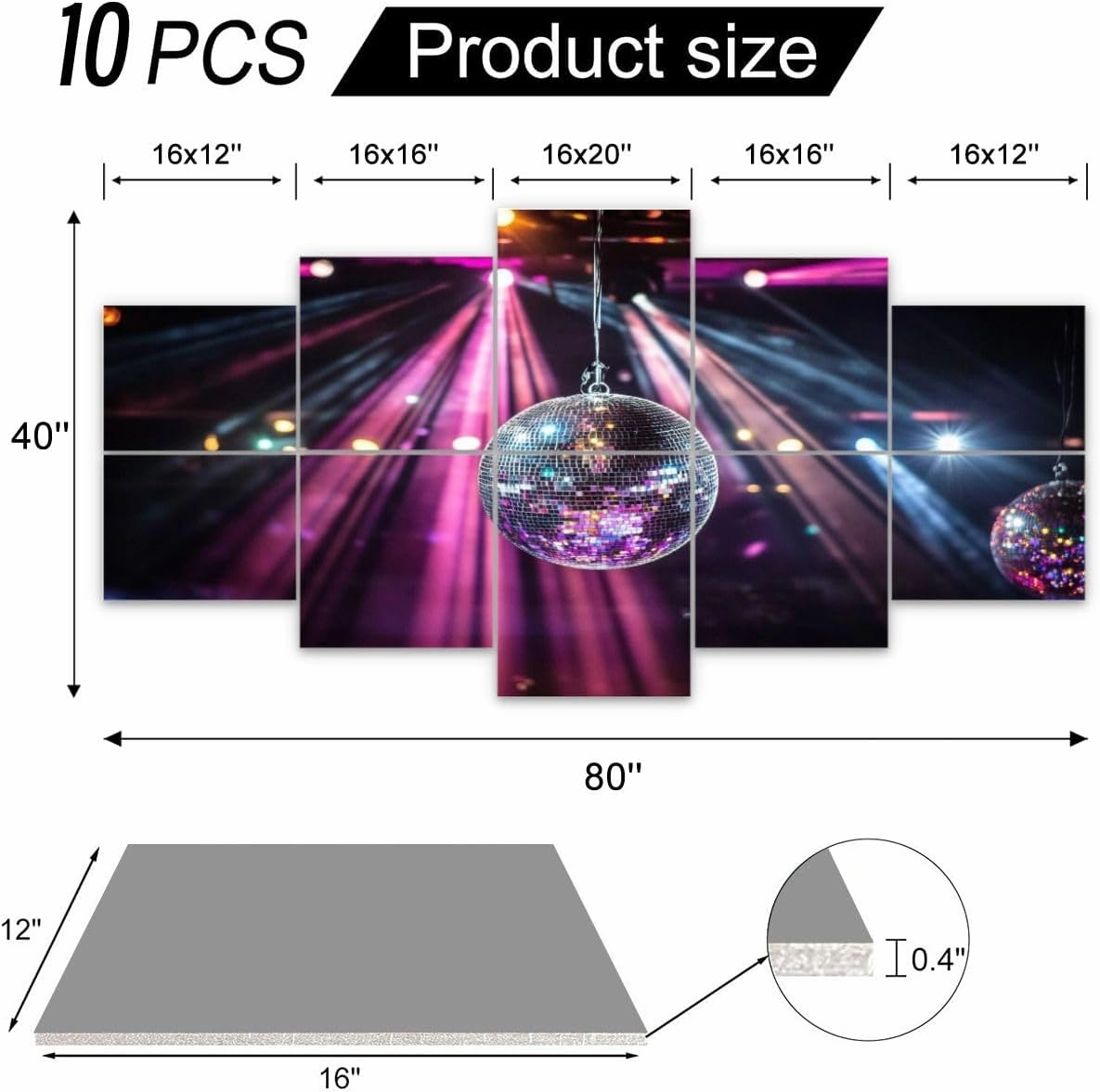 10 Pack Art Acoustic Panels disco mirror ball hanging retro party mirrors reflection Self-Adhesive Acoustic Wall Panels Sound Absorbing Panel Wall Decore for Recording Studio, Office, Moms