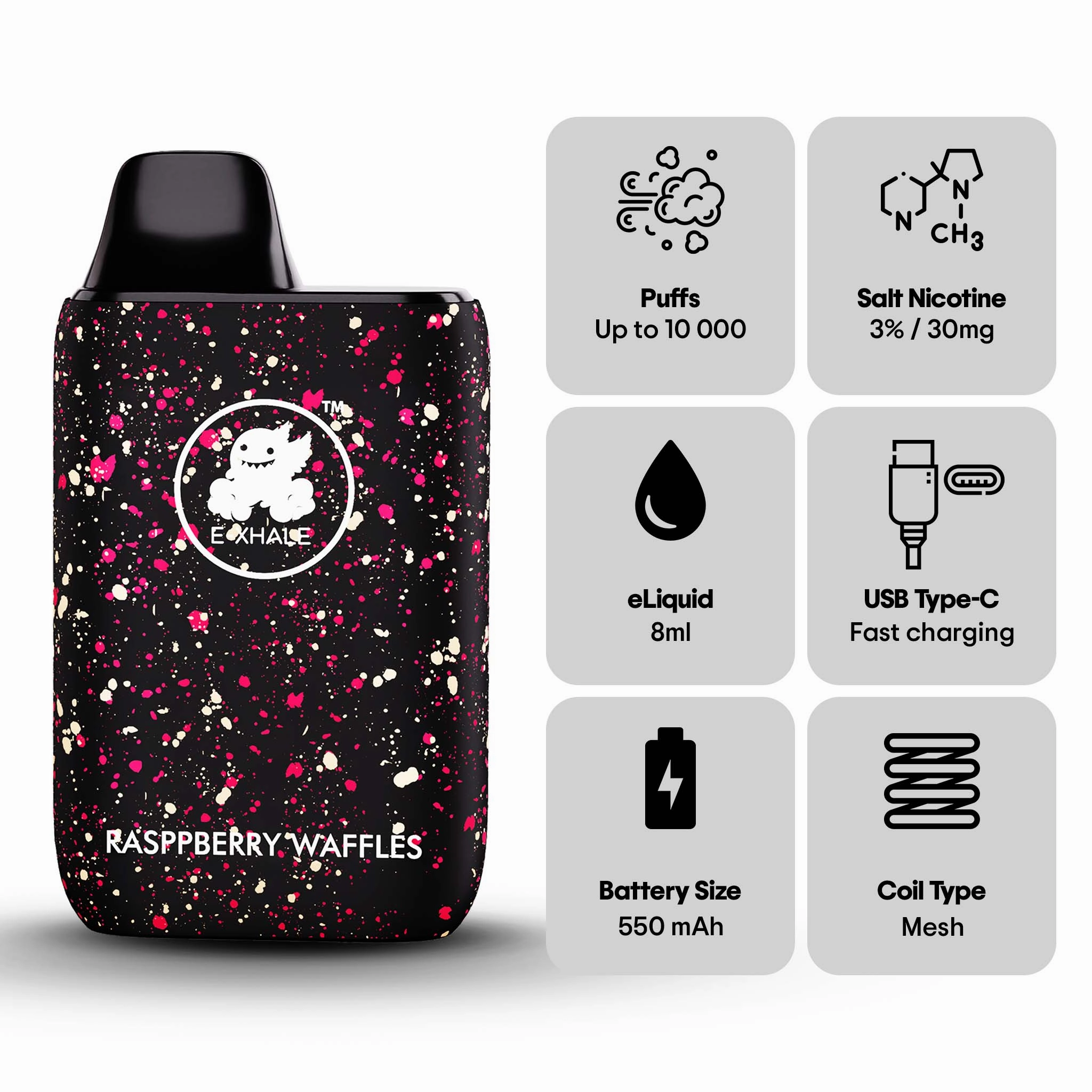 10k Raspberry Waffles 3% - Rechargeable Disposable
