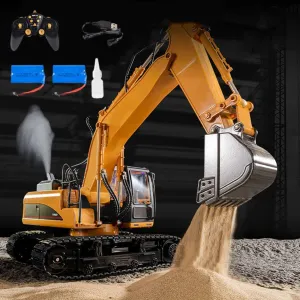 1:14 Remote Control Excavator RC Construction Vehicles 21 Channel 2.4G Full Function Digger Toys with Metal Shovel Sound/Lights and Spray Function，2 Rechargeable Battery