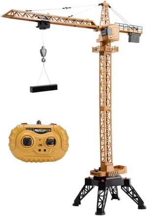 12 Channel RC Mega Tower Crane, 48 inch Tall 2.4GHz Remote Control Construction Site Toy Infinite Rotation Lift Model with Tower Lights and Sounds for Kids
