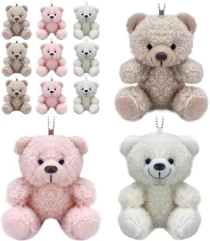 12 Pieces Mini Teddy Bear Bulk,4 inch Small Stuffed Animal Toy, Soft Plush Mini Teddy Bears for DIY Keychain Baby Shower Party Favors Graduation Keychain Bag Charm Supplies (Pink Brown White)