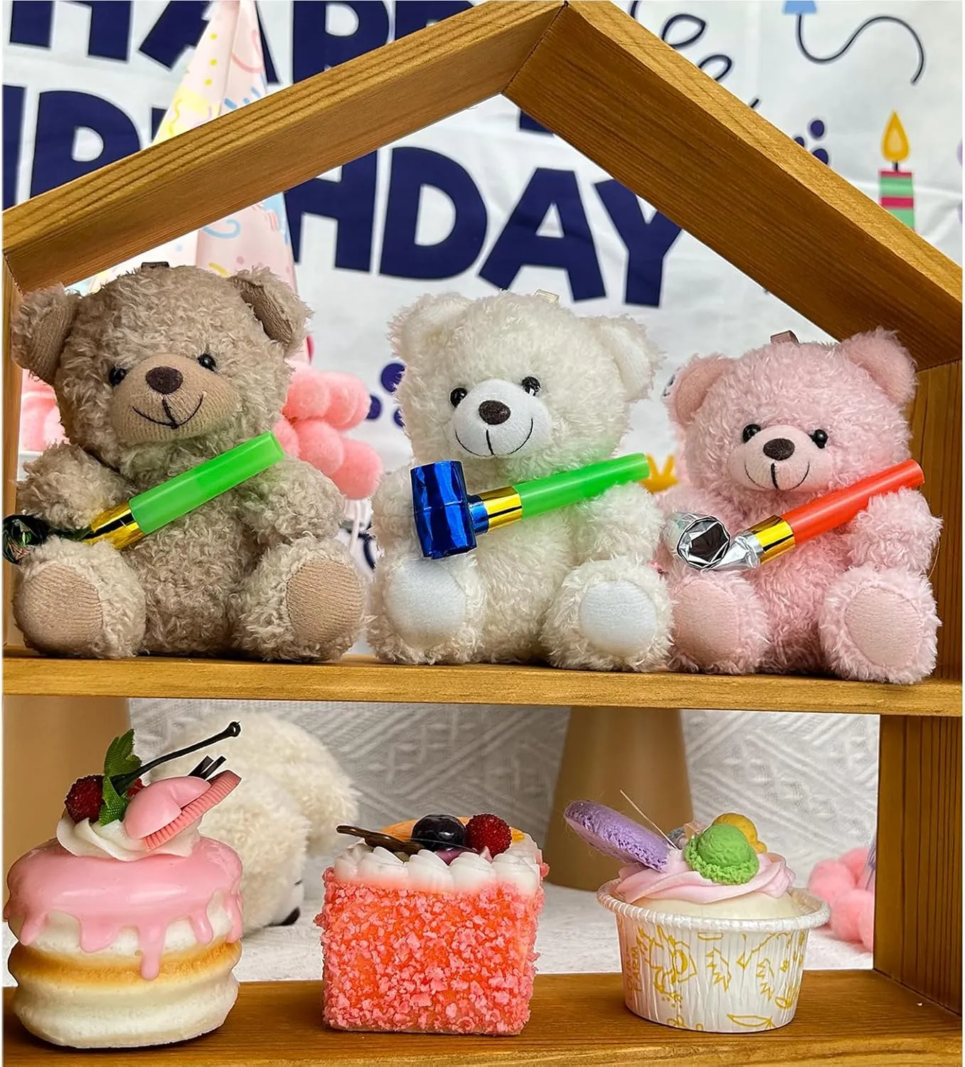 12 Pieces Mini Teddy Bear Bulk,4 inch Small Stuffed Animal Toy, Soft Plush Mini Teddy Bears for DIY Keychain Baby Shower Party Favors Graduation Keychain Bag Charm Supplies (Pink Brown White)