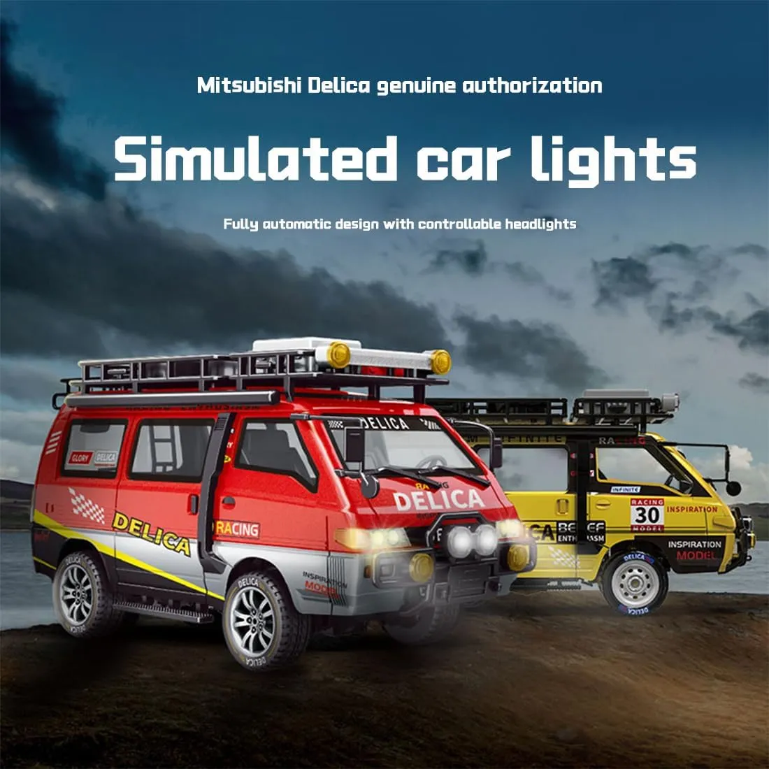 1/24 Scale Delica RC Car Model, 2.4G 4WD Off-Road Brushed Remote Control Vehicle with LED Light & Variable Speed, Wagon Toy Car for Adults Gift