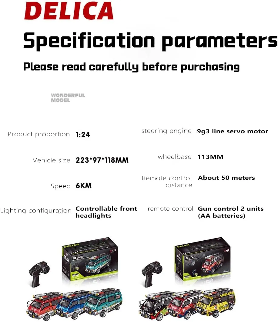 1/24 Scale Mini Van RC Car, 2.4G 2WD RC Truck with LED Headlights & Manual Gearbox, Station Wagon Toy for Adults