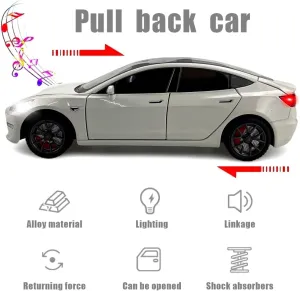 1:24 Scale Model 3 Alloy Car Model Diecast Toy Vehicles for Kids, car Model 3 Gull Wing Door，Pull Back Alloy Car with Lights and Music,Gifts for Boys and Girls