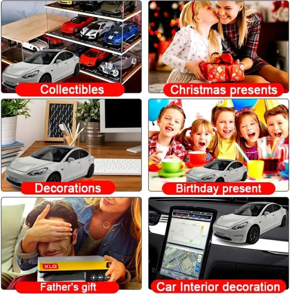1:24 Scale Model 3 Alloy Car Model Diecast Toy Vehicles for Kids, car Model 3 Gull Wing Door，Pull Back Alloy Car with Lights and Music,Gifts for Boys and Girls