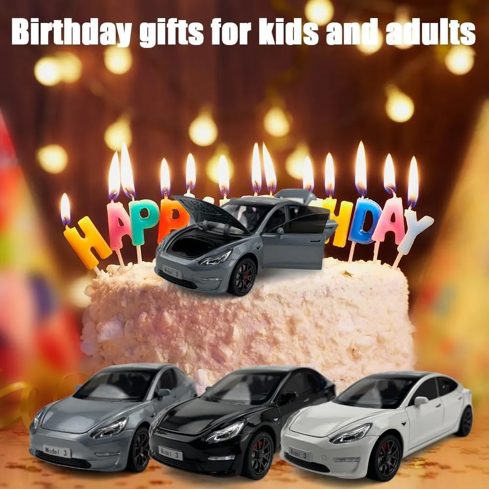 1:24 Scale Model 3 Alloy Car Model Diecast Toy Vehicles for Kids, car Model 3 Gull Wing Door，Pull Back Alloy Car with Lights and Music,Gifts for Boys and Girls