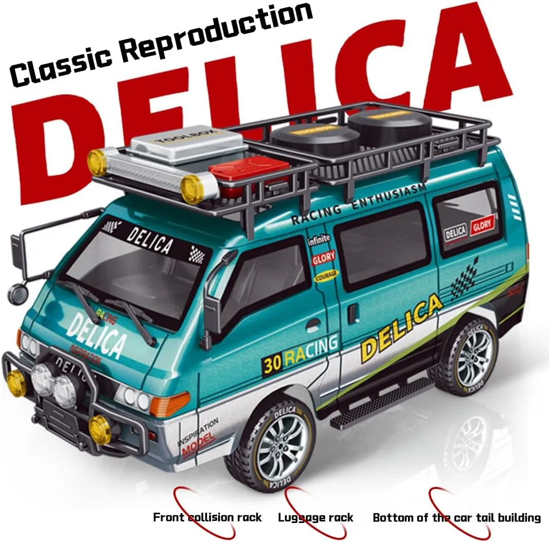 1:24 Scale RC Car Station Wagon for Delica, 2WD Full Scale Brushed 2.4GHZ Remote Control Off-Road Truck Simulation Model with LED Lights Vehicle for Adults
