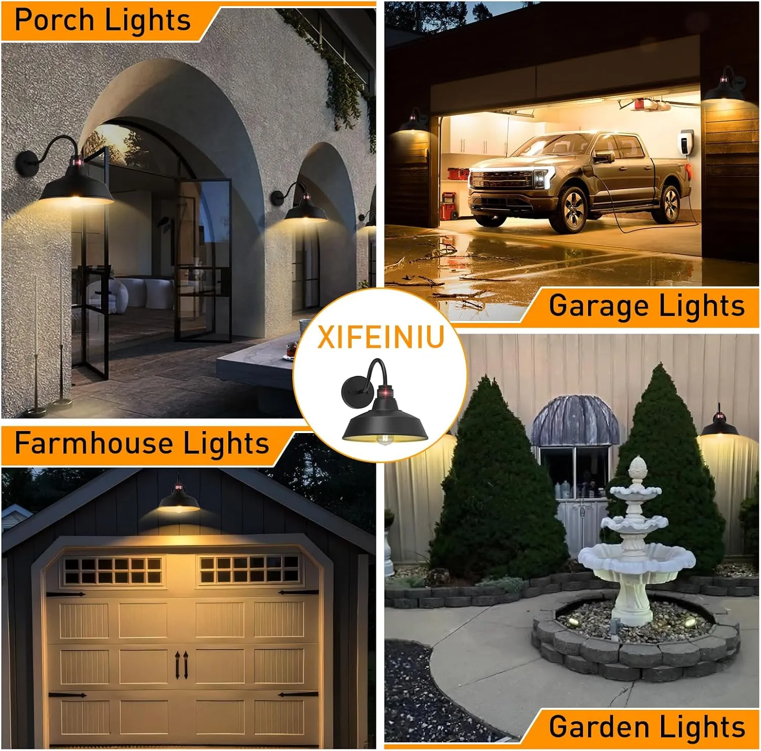 12.4" Dome Gooseneck Barn Light, Outdoor Anti-Rust&Waterproof Farmhouse Wall Sconce, Outdoor Wall Lanterns for Porch/Patio, E26 Base 100W Max(Black 1-Pack Motion Sensor Outdoor Lights)