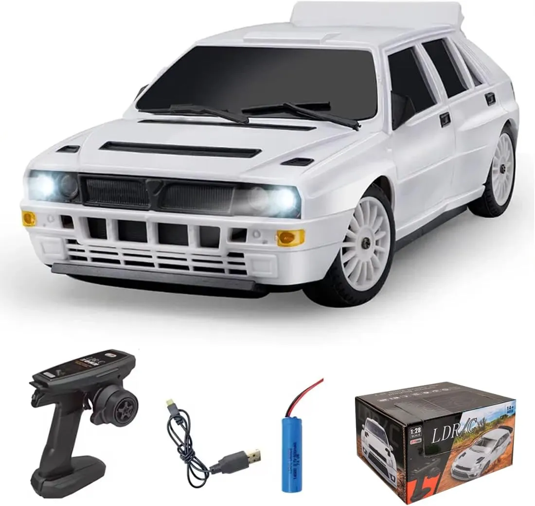 1:28 Scale RC Drift Car – Full-Proportional 4WD Mini Remote Control Vehicle with LED Lights, 130 Brushed Motor & Racing/Drift Tires—LD2803