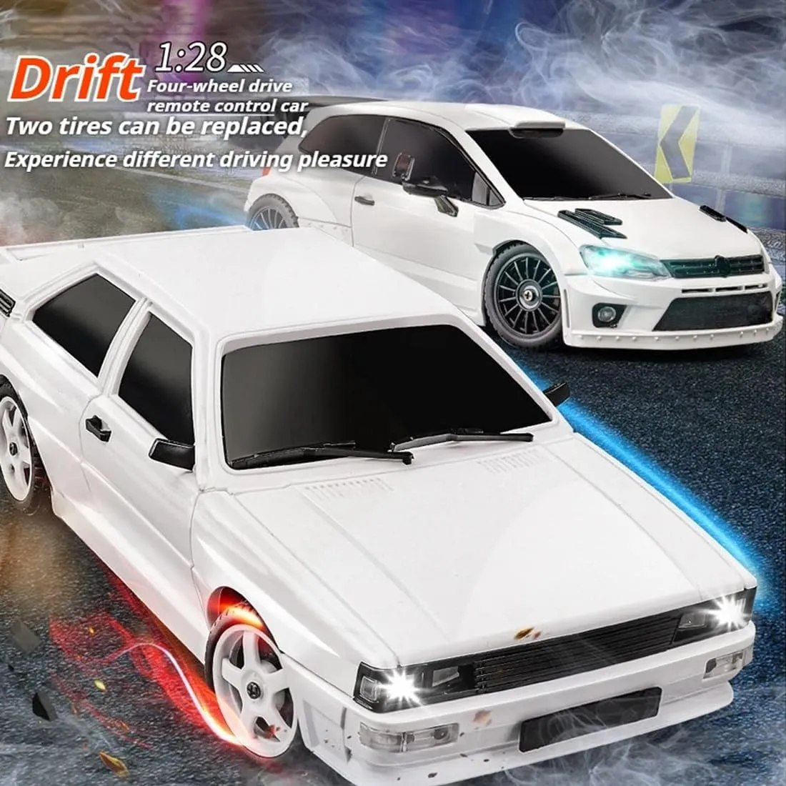 1:28 Scale RC Drift Car – Full-Proportional 4WD Mini Remote Control Vehicle with LED Lights, 130 Brushed Motor & Racing/Drift Tires—LD2803