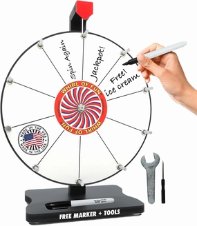 12 Inch White Prize Wheel-Spinning Wheel for Prizes with Stand, 10 Slots, Customize Erasable Whiteboard Surface, Portable, Tools and Marker Included, Made in USA