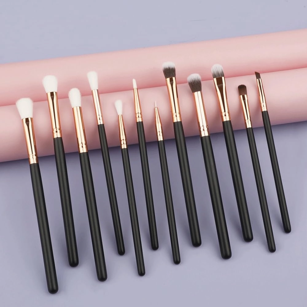 12 pcs Brushes Eye, Lip, Eyebrow, Rose Gold Eye Makeup Brushes Multi functional Full Set Makeup Brushes(D)