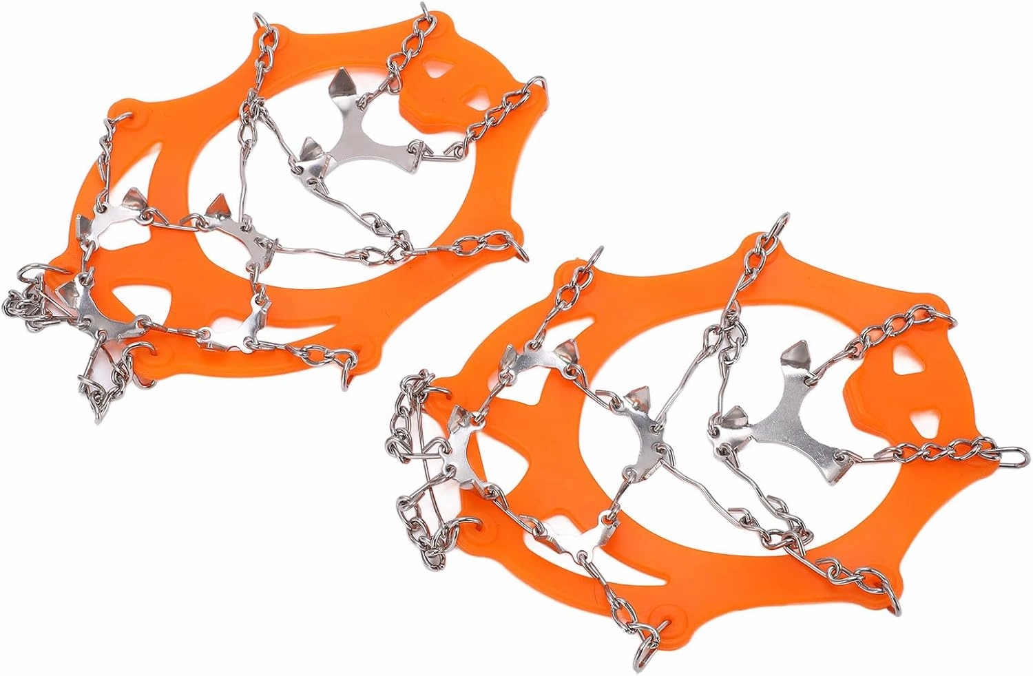12 Tooth Mountaineering Crampons, Wearproof Skid Snow Shoes Accessory, Made of SiO2 Gel and Stainless Steel, Orange, with Thickened Steel Claws for Outdoor Use