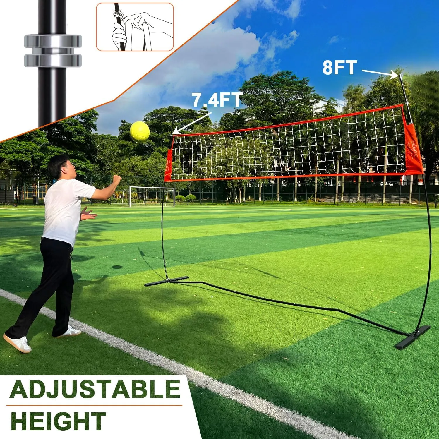 12FT/18FT Portable Volleyball Training Net for Hitting or Serving Drills, Outdoor & Indoor Freestanding Practice Net With Height Adjustable, Carry Bag