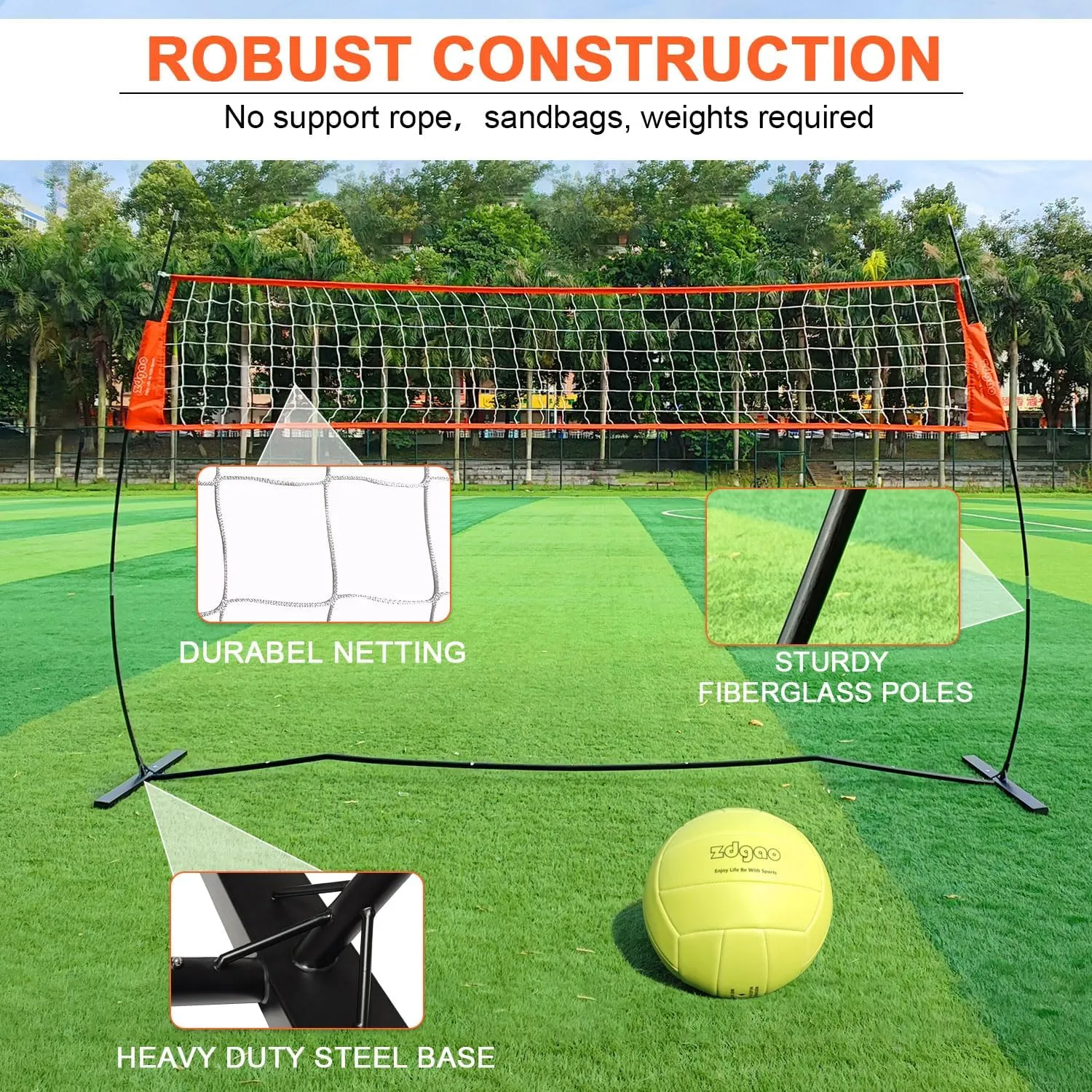 12FT/18FT Portable Volleyball Training Net for Hitting or Serving Drills, Outdoor & Indoor Freestanding Practice Net With Height Adjustable, Carry Bag