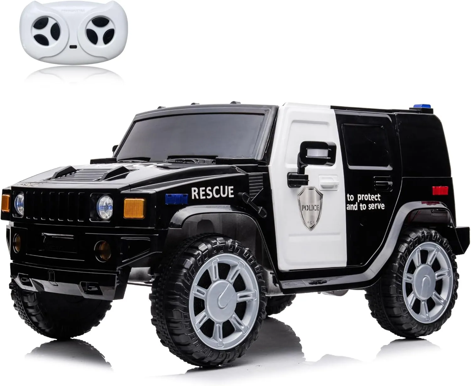 12V Battery Powered Ride-On Truck - 2-Seater Electric Car with 30W x 2 Motors, 5MPH Max Speed, Spring Suspension, LED Lights, Music, Simulation Alarm, Openable Doors for Boys & Girls. Police