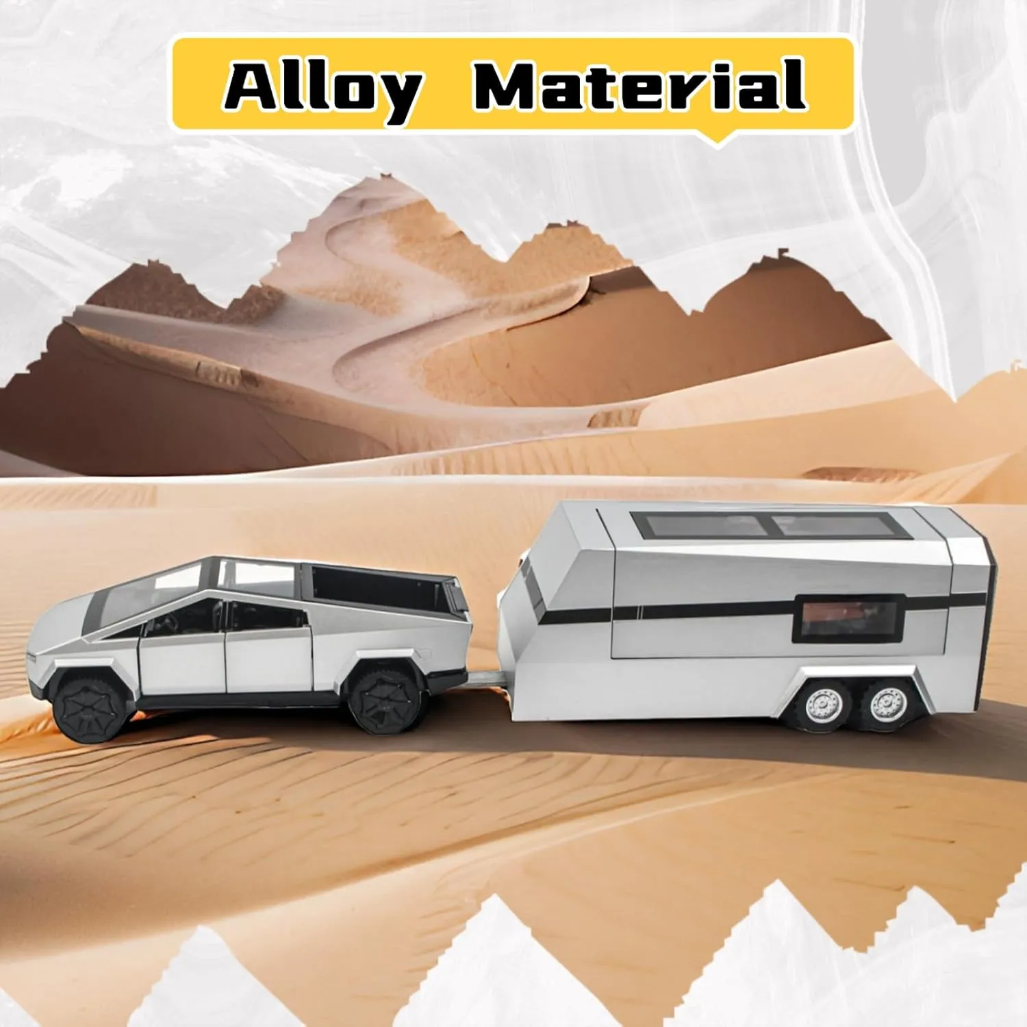 1/32 Alloy Pickup Truck & Trailer - Die-Cast Metal Pull-Back Toy with Sound & Light, Openable Cab/Trailer, Detachable Motorcycle - Gift for Kids 3 , Adult Collectors(Silvery)