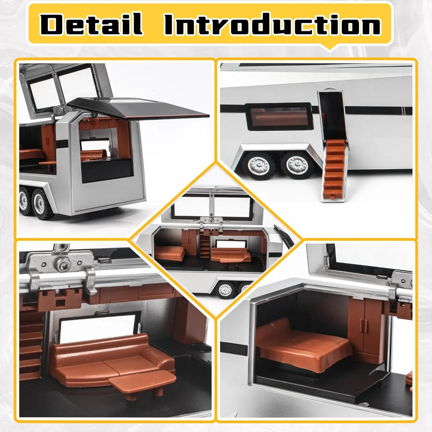1/32 Alloy Pickup Truck & Trailer - Die-Cast Metal Pull-Back Toy with Sound & Light, Openable Cab/Trailer, Detachable Motorcycle - Gift for Kids 3 , Adult Collectors(Silvery)