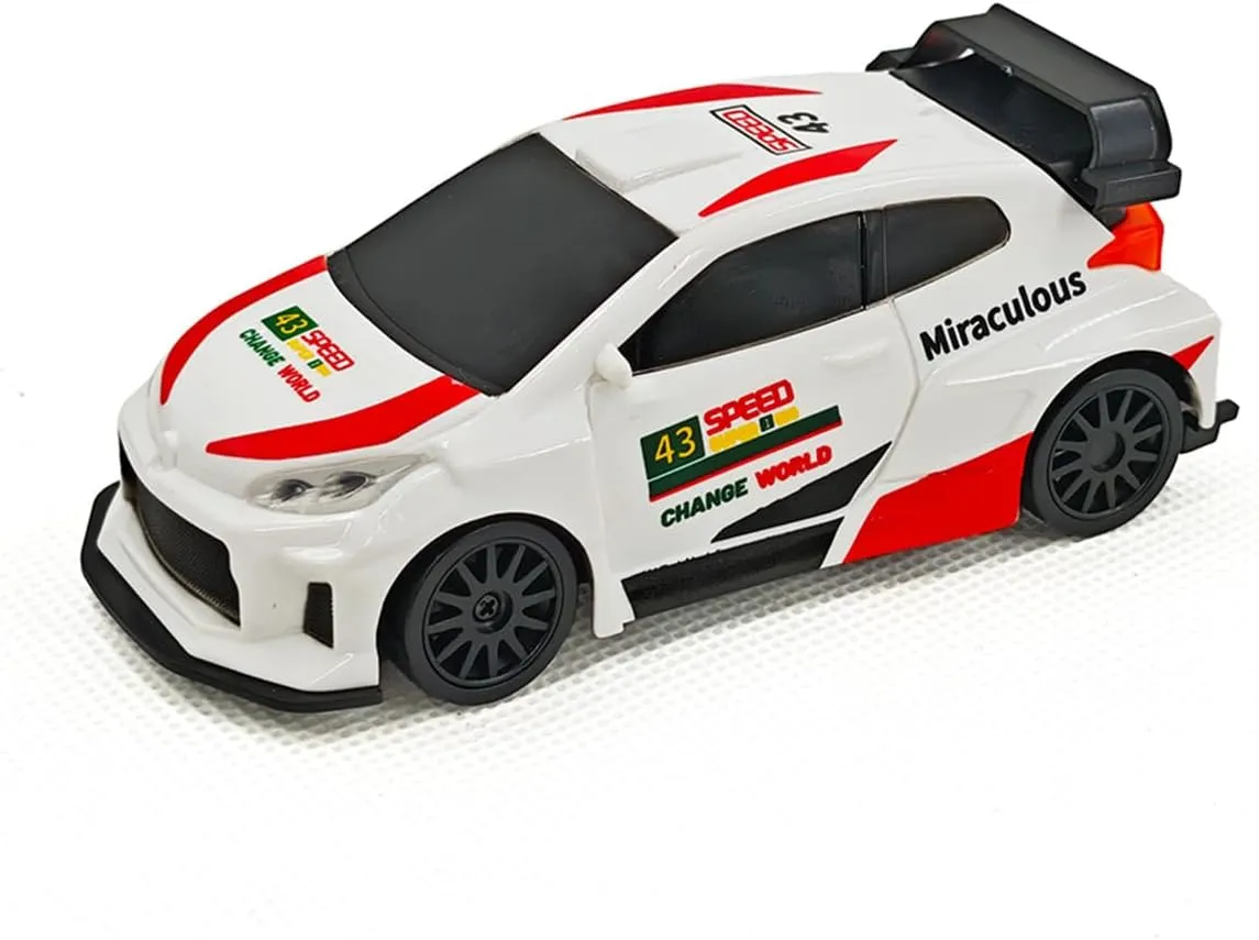 1/43 2.4G RC Drift Car Model, Full-Proportional Mini Electric Racing Car with LED Lights, Suit for Birthday Gift (Gyro RTR Version/White Rally Style 2)