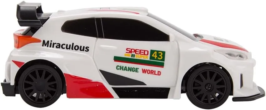 1/43 2.4G RC Drift Car Model, Full-Proportional Mini Electric Racing Car with LED Lights, Suit for Birthday Gift (Gyro RTR Version/White Rally Style 2)