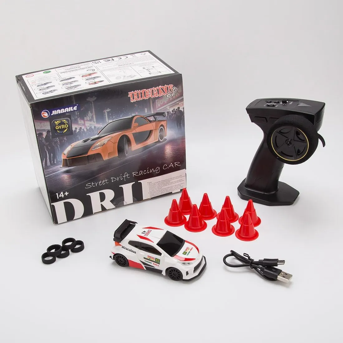 1/43 2.4G RC Drift Car Model, Full-Proportional Mini Electric Racing Car with LED Lights, Suit for Birthday Gift (Gyro RTR Version/White Rally Style 2)
