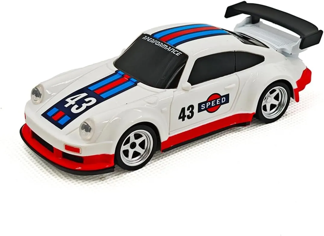 1/43 2.4G RC Drift Car Model, Full-Proportional Mini Electric Racing with LED Lights, Suit for Birthday Gift (Gyro RTR Version/White Sports Car Version)