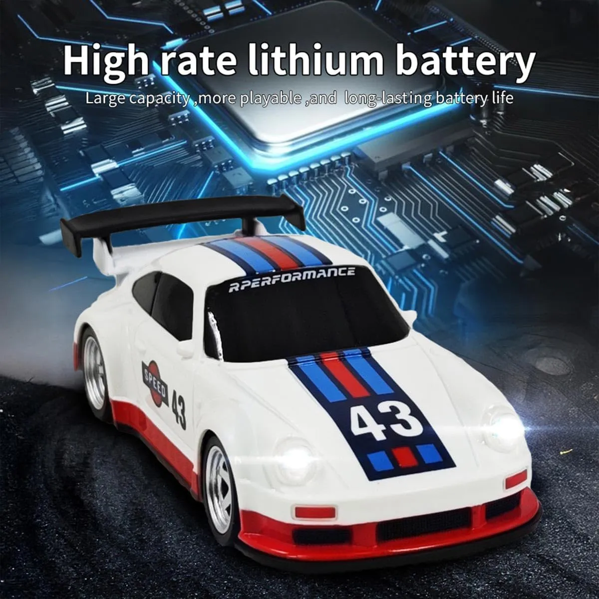 1/43 2.4G RC Drift Car Model, Full-Proportional Mini Electric Racing with LED Lights, Suit for Birthday Gift (Gyro RTR Version/White Sports Car Version)