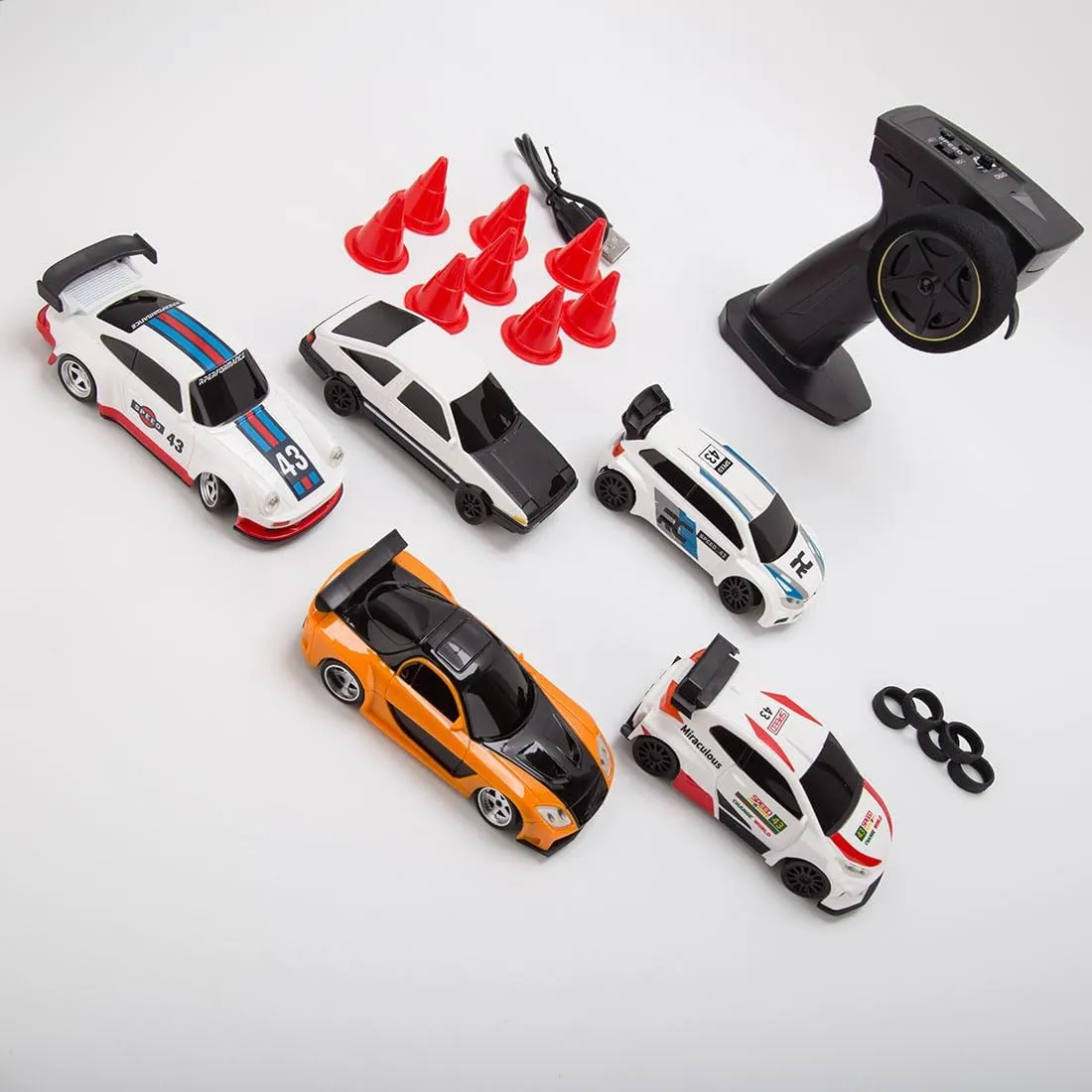 1/43 2.4G RC Drift Car Model, Full-Proportional Mini Electric Racing with LED Lights, Suit for Birthday Gift (Gyro RTR Version/White Sports Car Version)