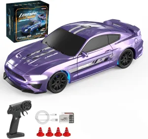 1/43 Scale RC Drift Racing Car for Adults, 2.4G Full-Proportional Electric Remote Control Car Model with LED Lights(RTR Version/Purple)