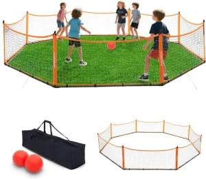15 ft × 2ft Gaga Ball Pit for Kids 4 to 12 Years Old Portable Gaga Ball Court with Carry Bag, 2 Gaga Balls, 8 Wind Ropes & 24 Ground Indoor/Outdoor School, Camp or Home Use