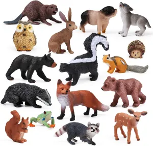 16PCS Forest Animals Baby Figures, Woodland Creatures Figurines, Miniature Toys Cake Toppers Cupcake Toppers Birthday Gift for Kids