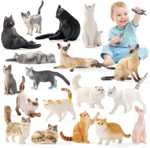 18PCS Realistic Cat Figurines Toy for Kids, Plastic Mini Animal Figures for Toddlers 3-5, Cat Cake Topper Easter Eggs Birthday Gift for Boys Girls 3-5 5-7 4-8