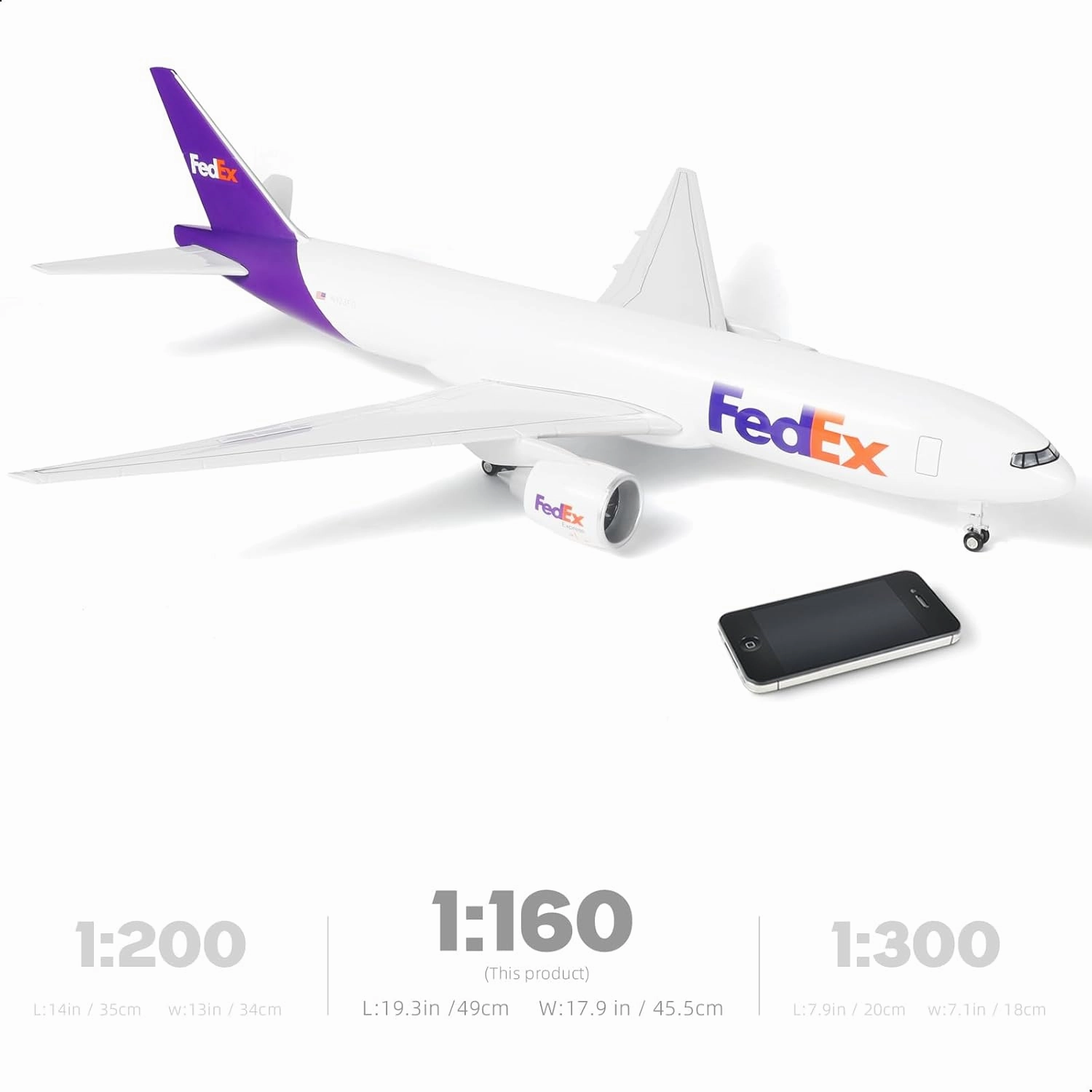 1/150 B777-300ER FedEx 18.5 inchs Large Model Diecast Airplane Model Kits with Stand Airlines Model Display Collectible for Aviation Enthusiast Gift