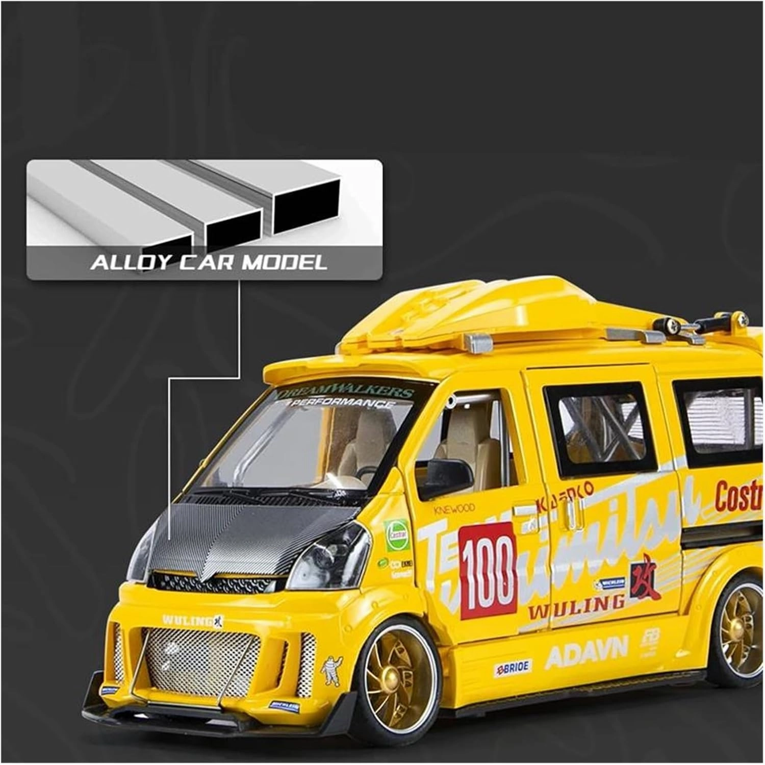 1 24 for Wuling Alloy Track Car Truck Model Diecast Metal Modified Racing Car Model Enthusiasts Gift Collectibles Simulation Vehicle Playset(Yellow)