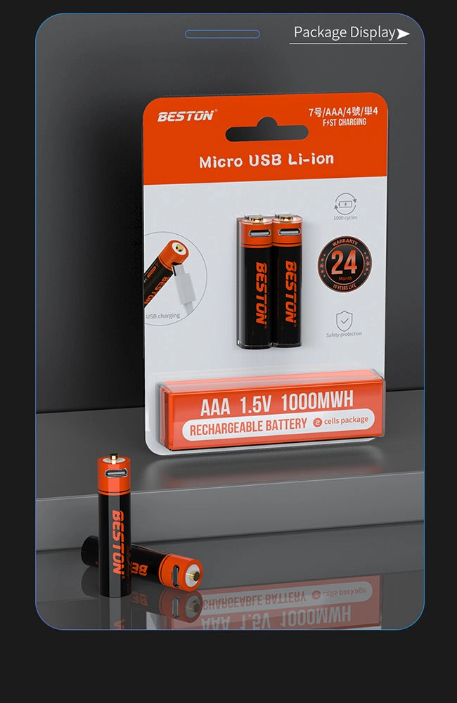 1.5V 1000mWh Beston Micro USB triple AAA Szie li-ion rechargeable battery cell