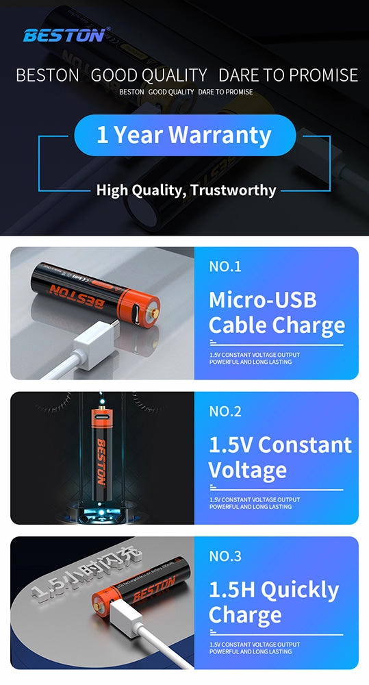 1.5V 1000mWh Beston Micro USB triple AAA Szie li-ion rechargeable battery cell