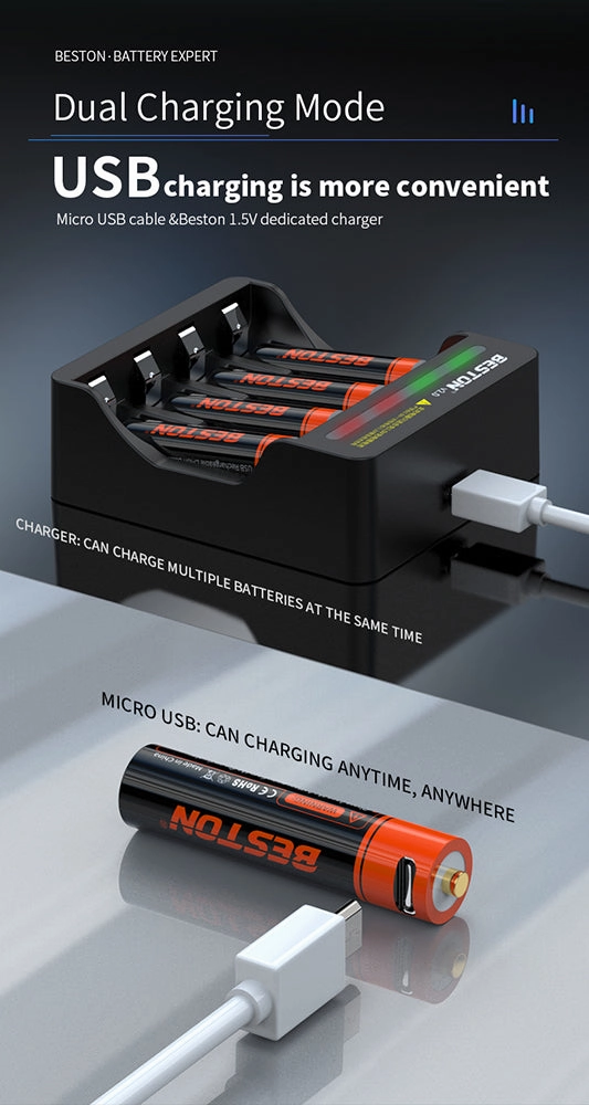 1.5V 1000mWh Beston Micro USB triple AAA Szie li-ion rechargeable battery cell