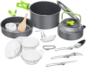 1set Portable Camping Cookware Kit Non-Stick Picnic Cookware for People Food-Grade Cooking for Outdoor BBQ and Backpacking Activities