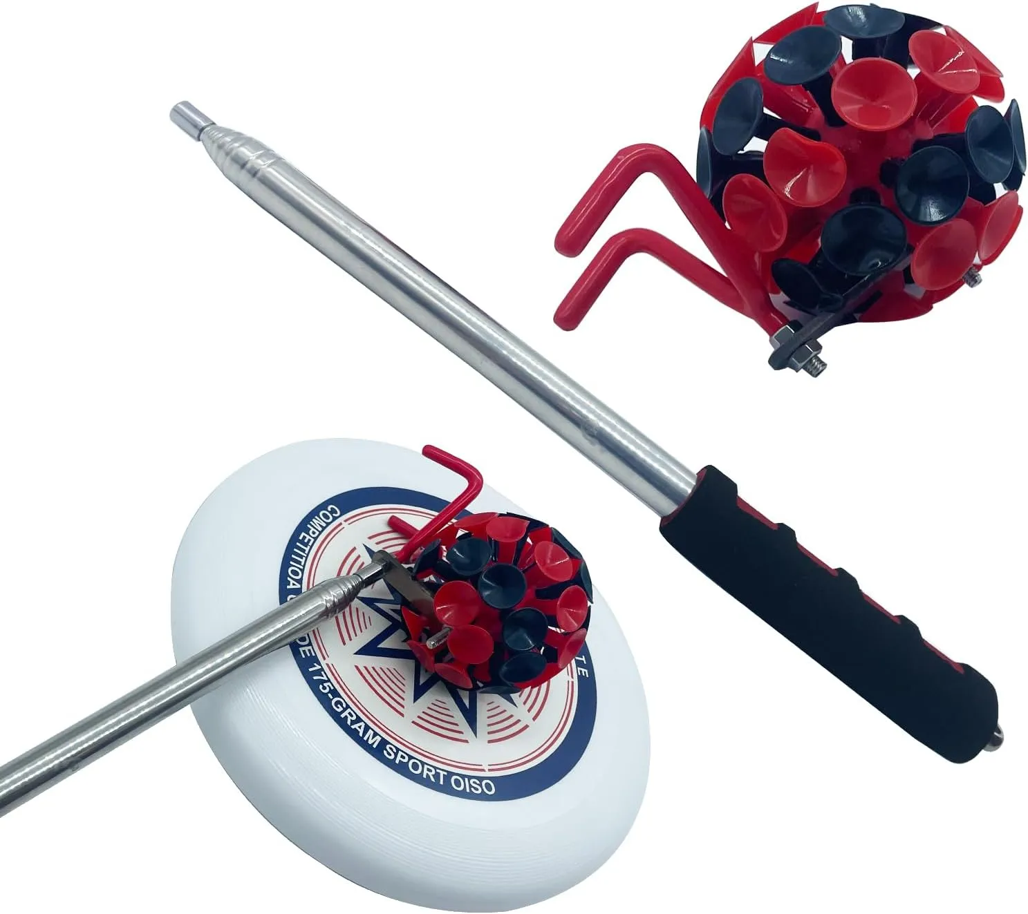 2 in 1 Disc Golf Retriever，Disc Retriever Disc Golf，Extendable Disc Golf Retriever Pole with Suction Cup and Hook to Retrieve Discs in Water, Trees, Rocks, Bushes