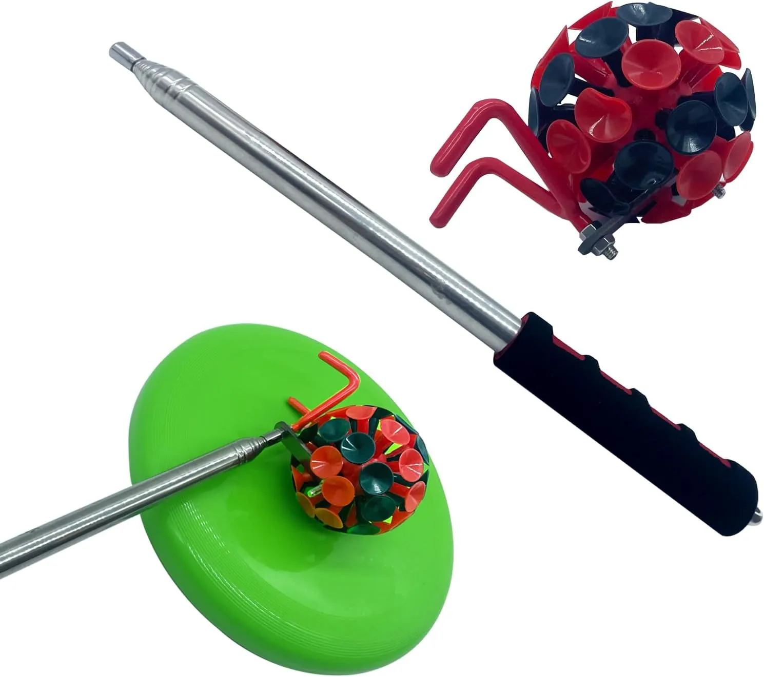 2 in 1 Disc Golf Retriever，Disc Retriever Disc Golf，Extendable Disc Golf Retriever Pole with Suction Cup and Hook to Retrieve Discs in Water, Trees, Rocks, Bushes