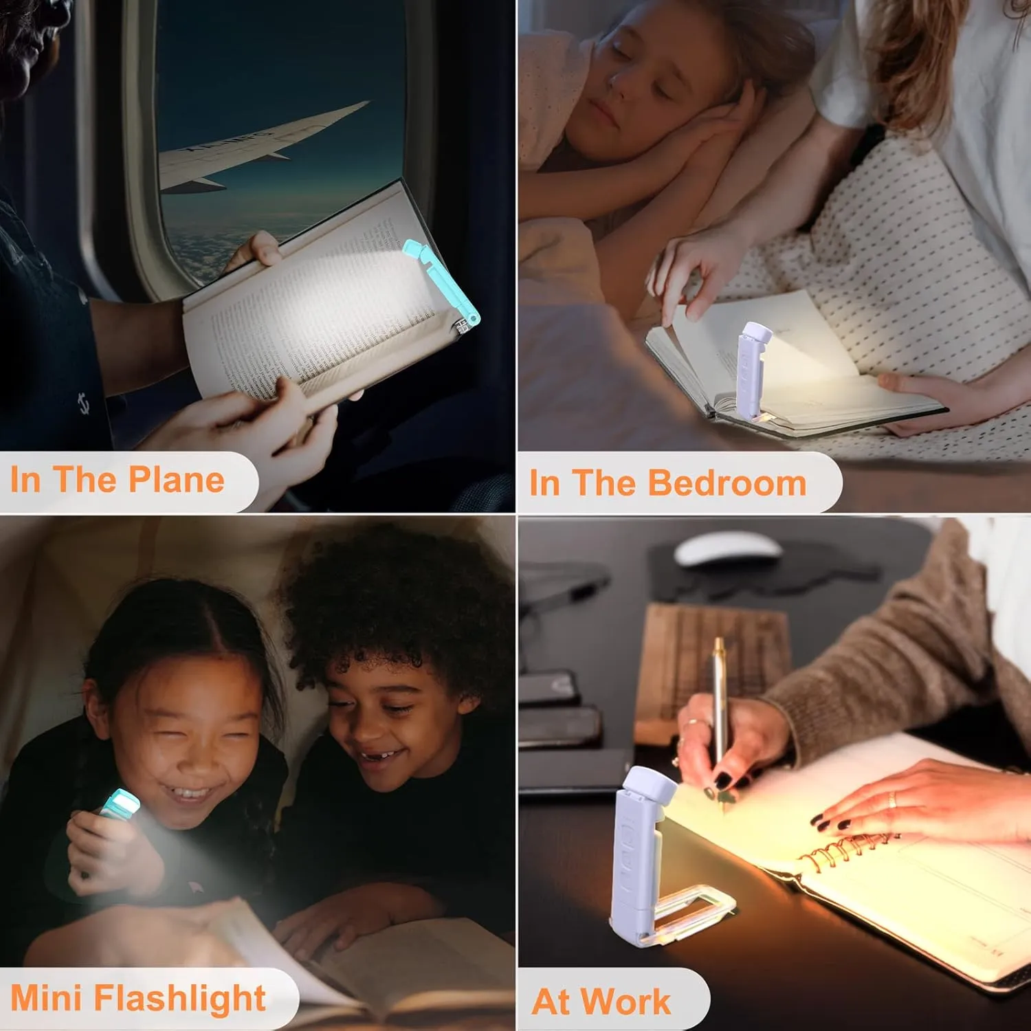 2-Pack Book Lights for Reading at Night, USB Rechargeable Book Light for Reading in Bed, Portable Clip-on LED Reading Light, 30/60-min Timer, 3 Amber Colors, 5 Brightness Dimmable, 6 Bookmarks, Kids