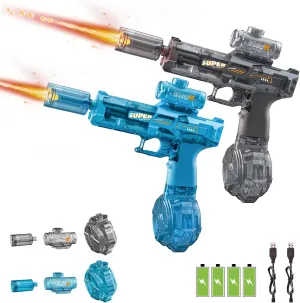 [2 Pack] Electric Water Gun Pistol, Automatic Squirt Gun with 4 Rechargeable Battery, Glowing LED, High Capacity, Up to 32 FT, Powerful Water Blasters for Kids Adults Outdoor Summer Swimming Pool Game