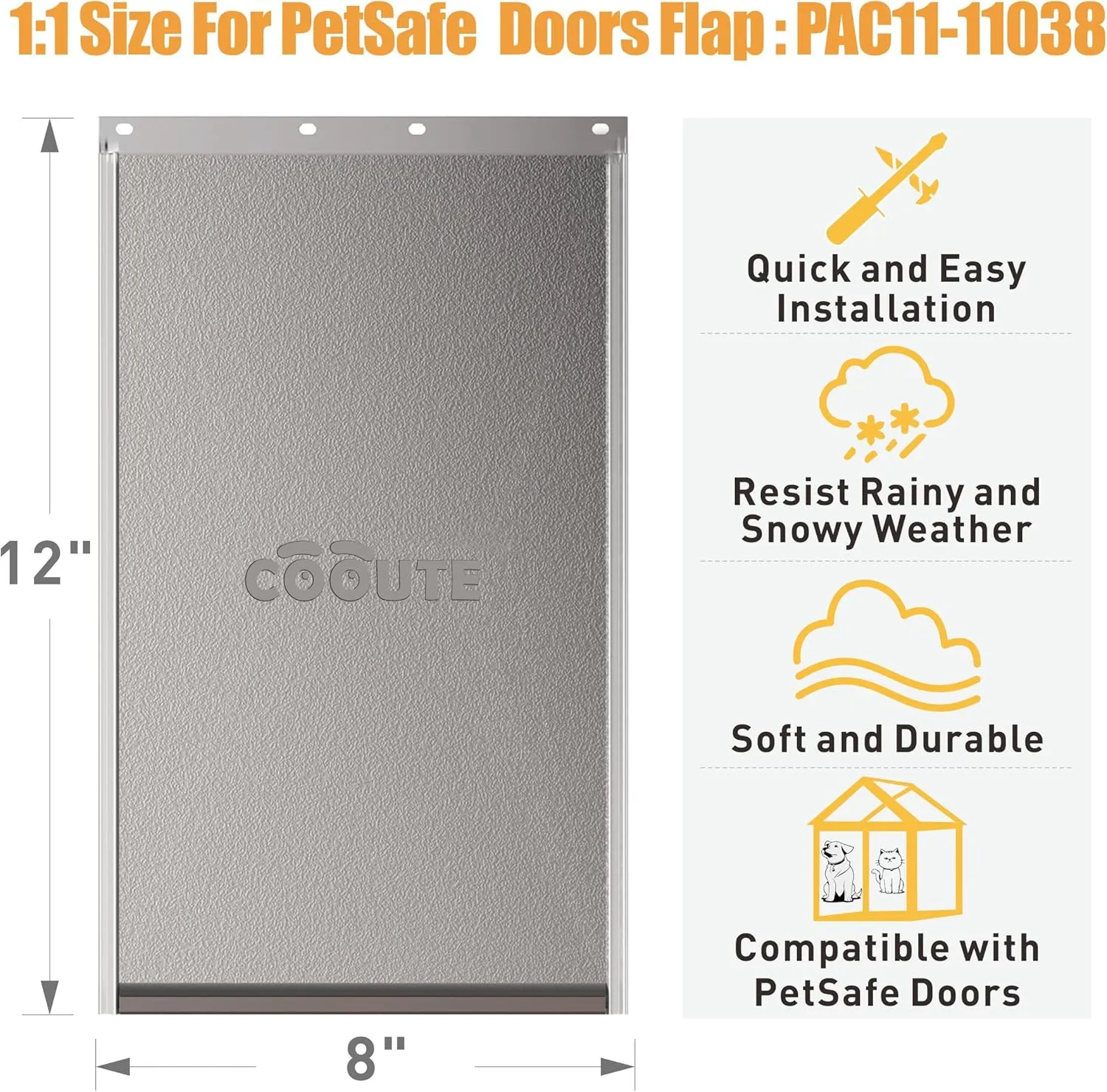 2 Pack Ideal Pet Products Replacement Flap with Magnetic Closure, Compatible with PetSafe Freedom Dog and Cat Door PAC11-11038 Medium 8 1/4" w x 12 3/4" h Pet Door Flap with Screws