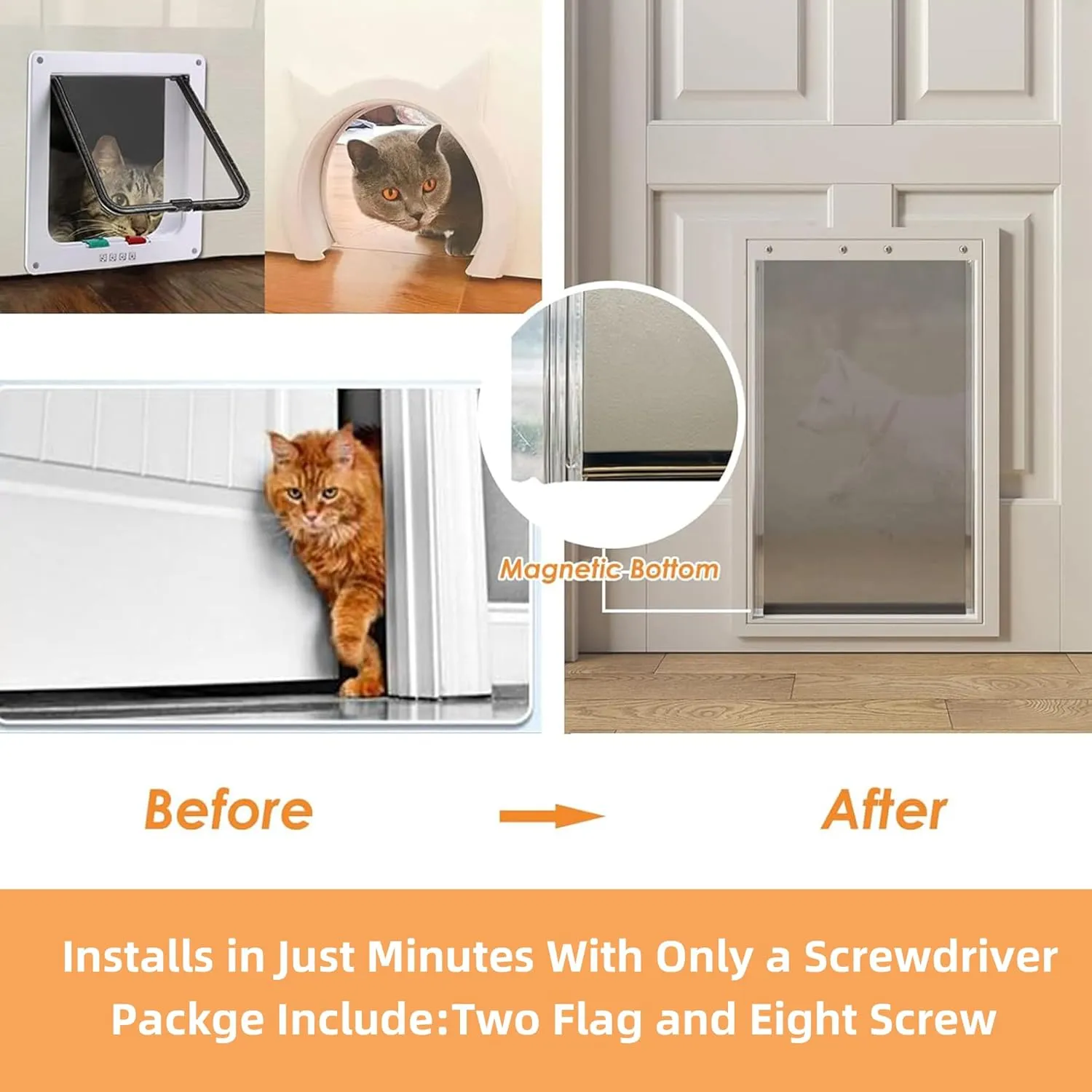 2 Pack Medium Dog Door Replacement Flaps with Screw, Pet Door Replacement Flap Compatible with PetSafe Freedom PAC11-11038, Weather-Proof & No Warped,Dog Door Flap Measures 12 7/8'' × 8 1/8''