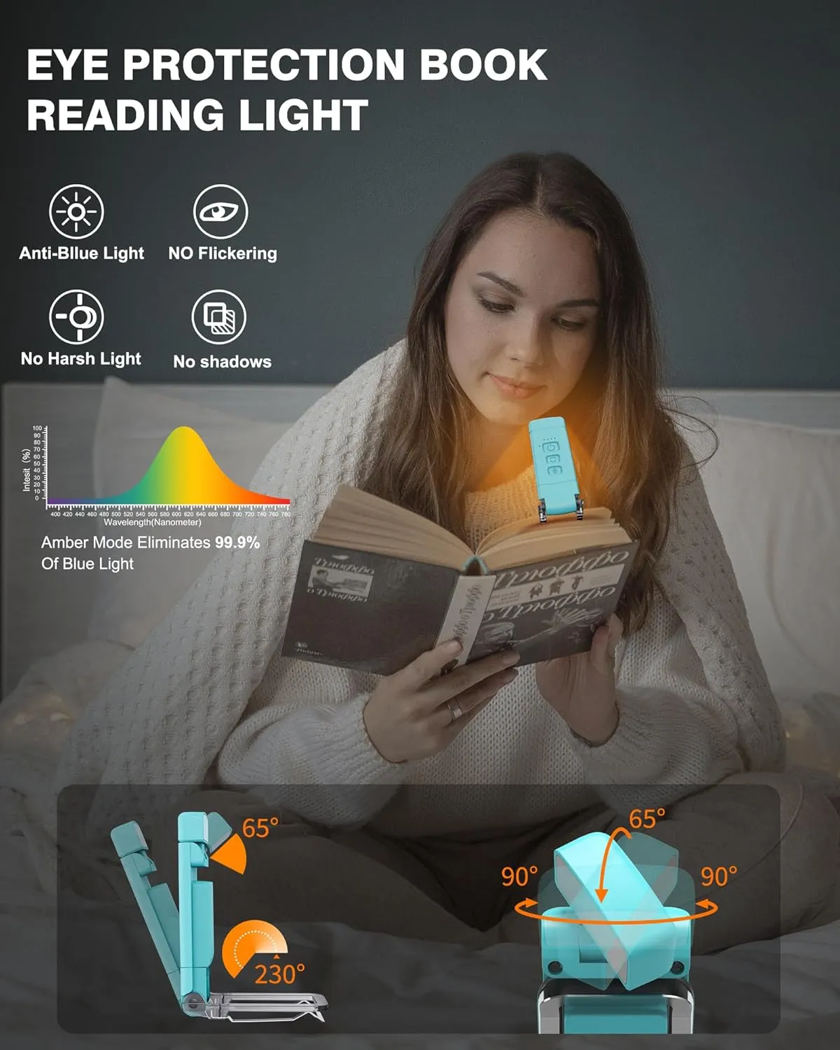 2-Pack Rechargeable Book Light with 6 Bookmarks, 3 Colors & 5 Brightness Levels, Eye Care, 30/60-min Timer for Night Reading